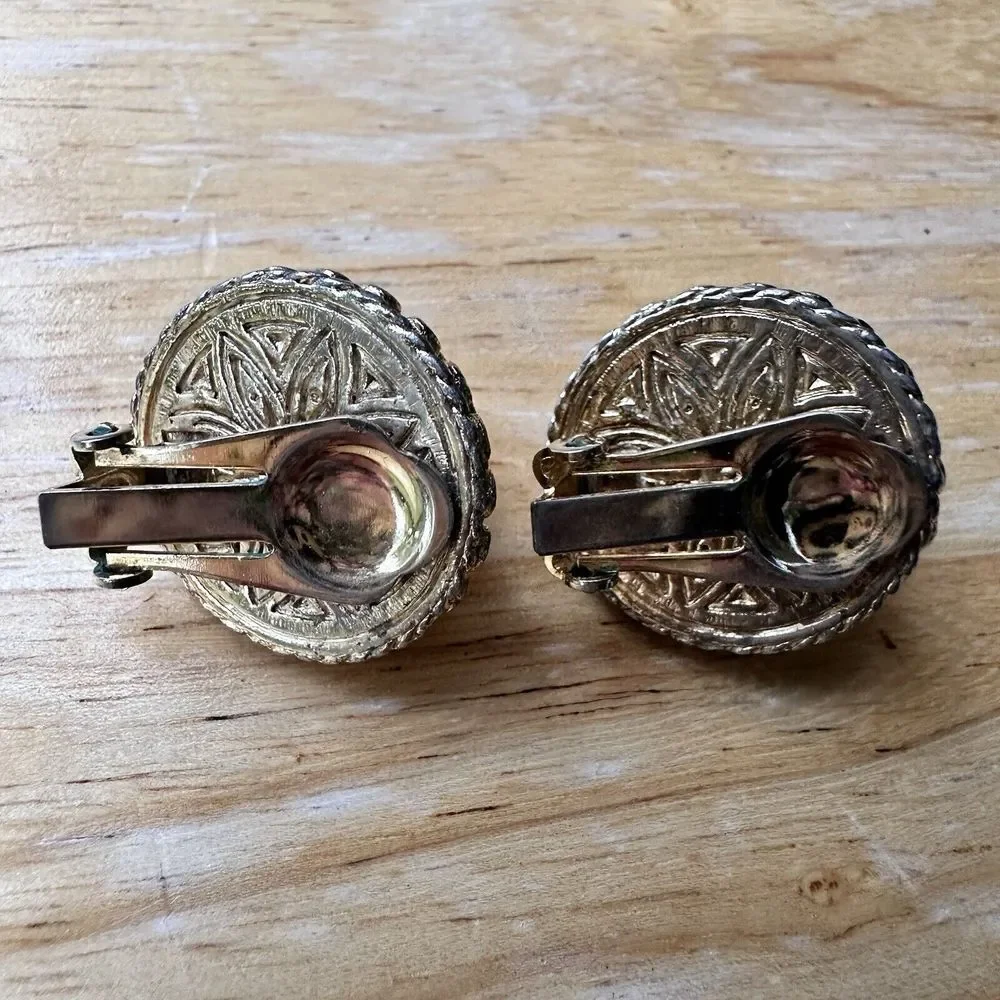 Vintage 90s Clip Earrings Faux Pearl Goldtone Mtl Fashion Jewelry Retro Lot Of 3